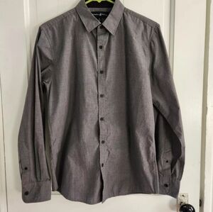 Beverly Hills Polo Club Men's Button Down Sz Small Dark Gray Herringbone EUC